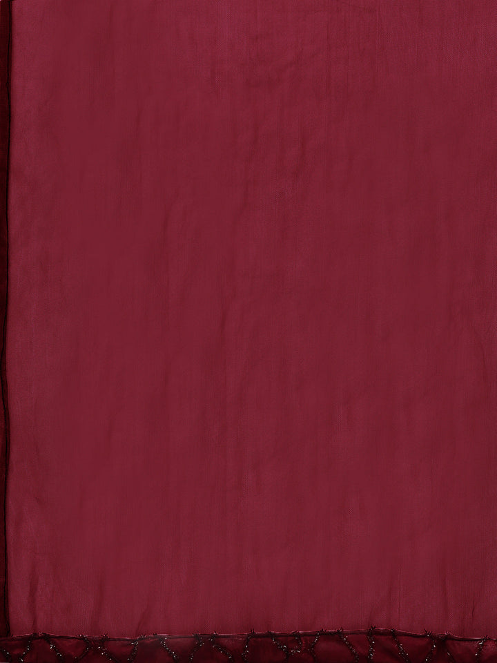 Maroon Off=shoulder Cocktail Gown with Dupatta