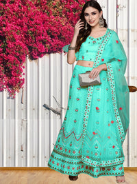 Semi stitched Mirror Embellish Chevron Net Lehenga Choli Set