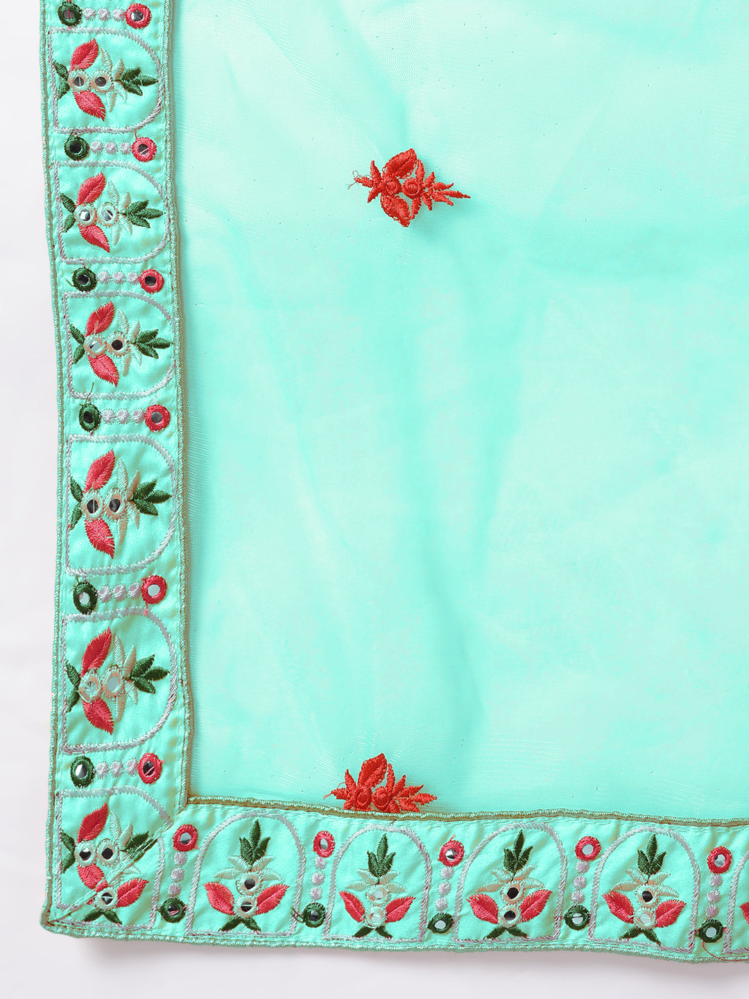 Semi stitched Mirror Embellish Chevron Net Lehenga Choli Set