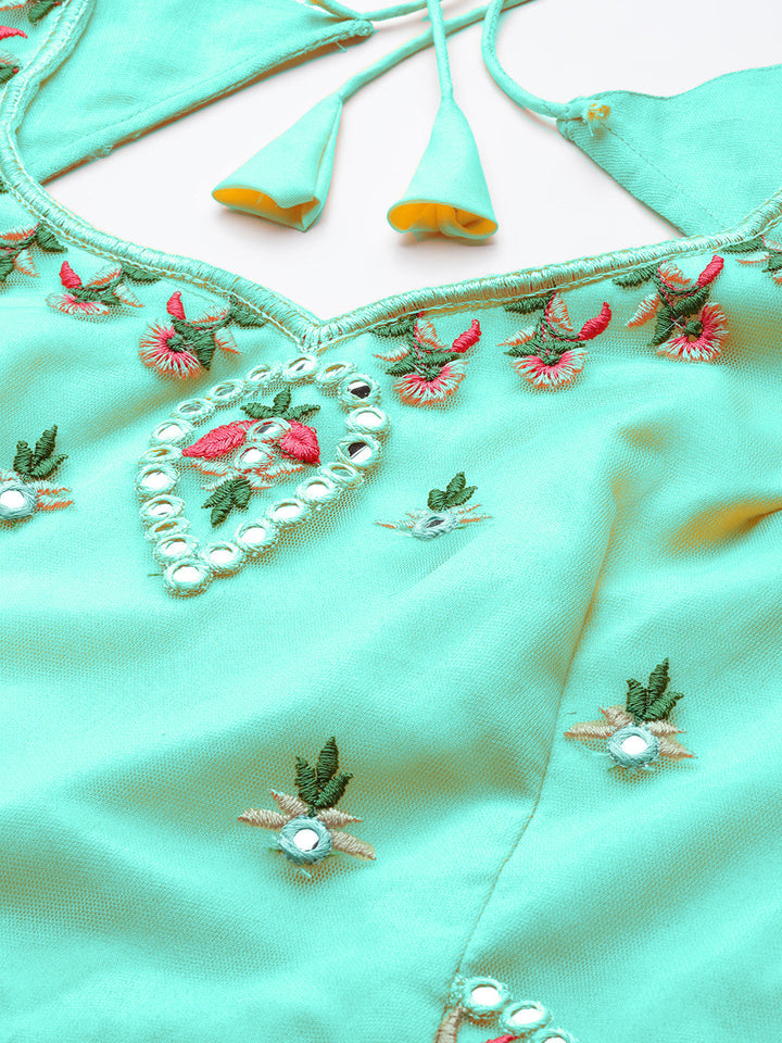 Semi stitched Mirror Embellish Chevron Net Lehenga Choli Set