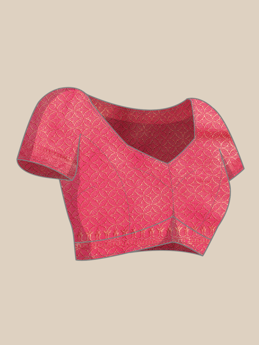 Gajari Pink Oxidised Zari Handloom Silk Saree With Ethnic Motifs