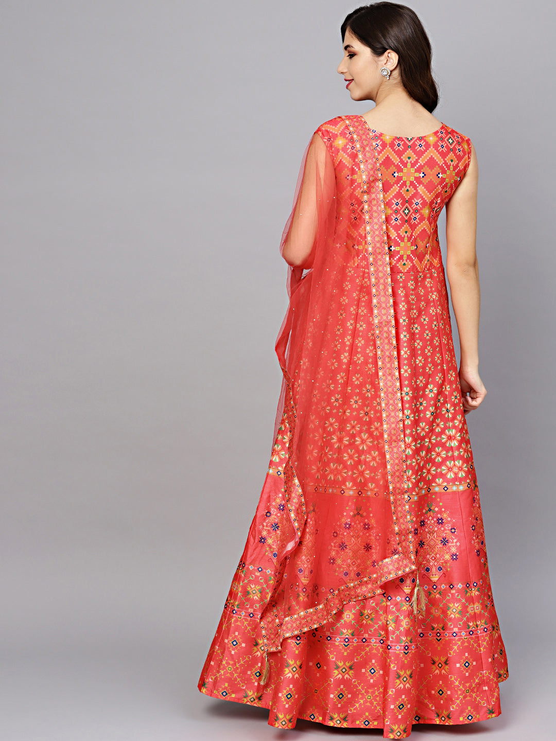 Embellished Anarkali Gown with Digital Print Tribal Pattern