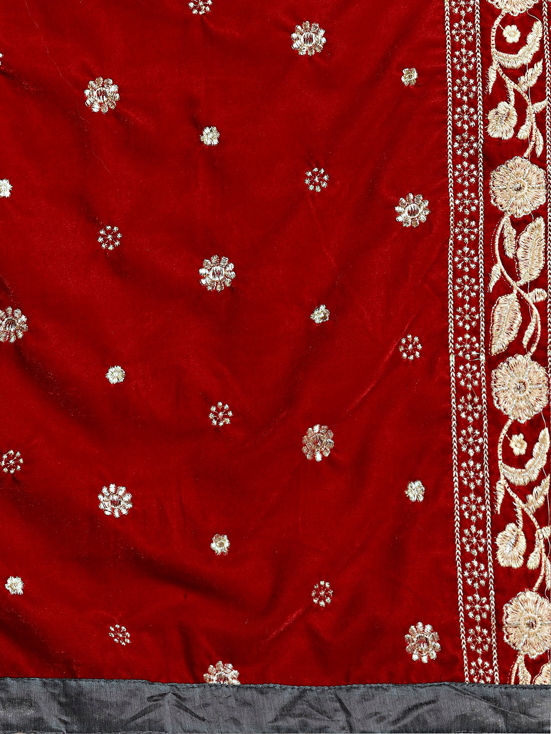 Textured Anarkali Suit with Velvet Embroidered Dupatta