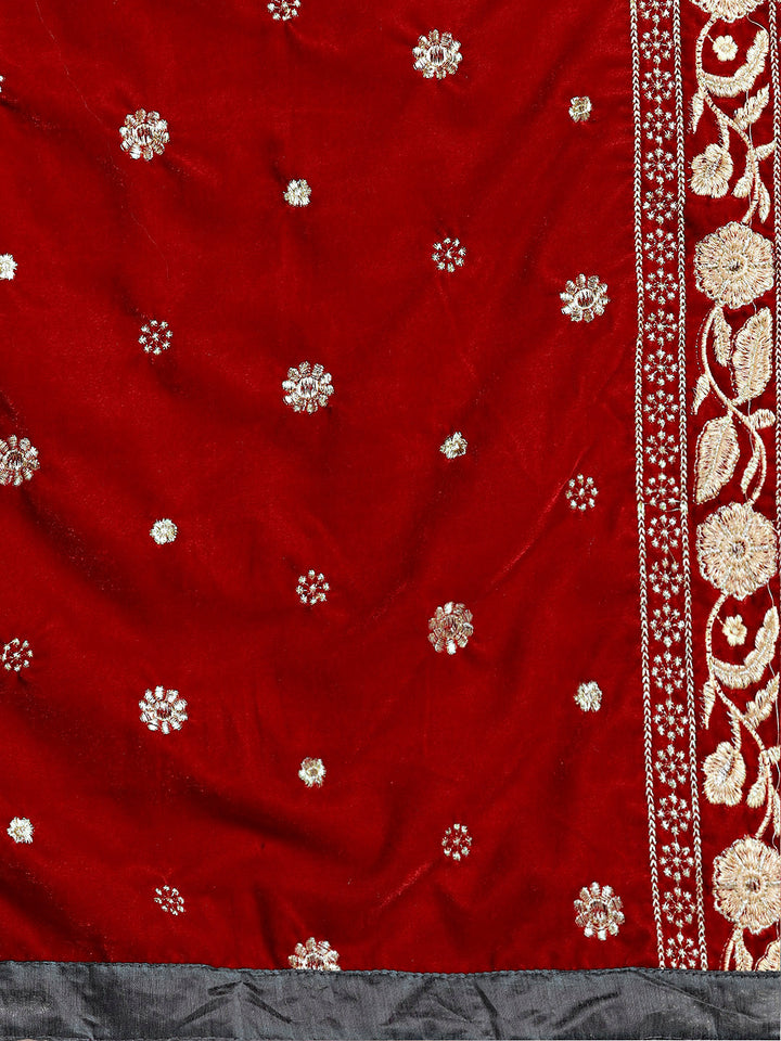 Textured Anarkali Suit with Velvet Embroidered Dupatta
