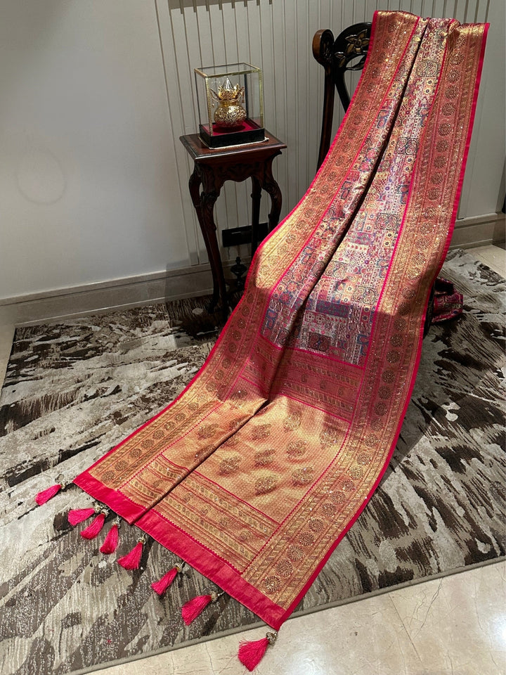 Exquisite Red and Gold Silk Saree