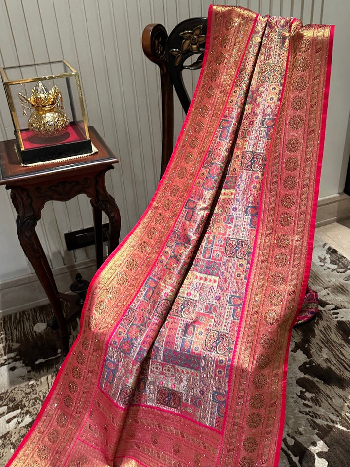 Exquisite Red and Gold Silk Saree
