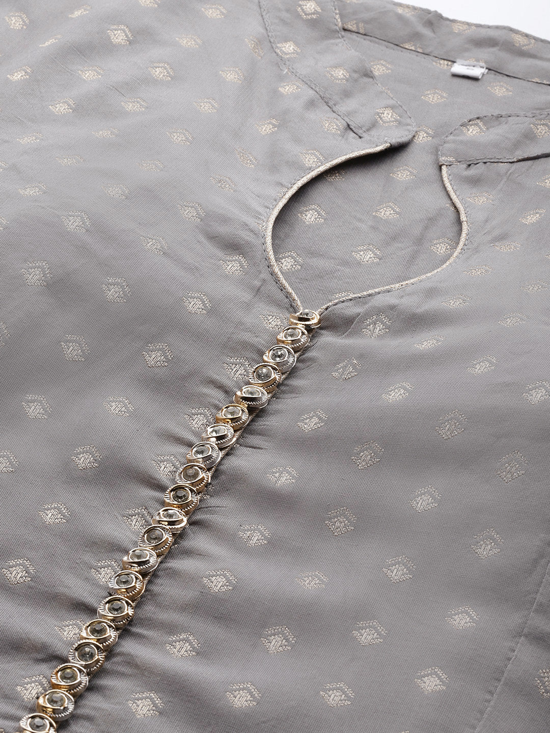 Grey Mysore Georgette Anarkali Suit With Bandhani Dupatta & Stylish neckline