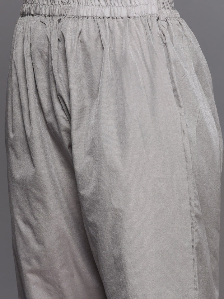 Grey Mysore Georgette Anarkali Suit With Bandhani Dupatta & Stylish neckline