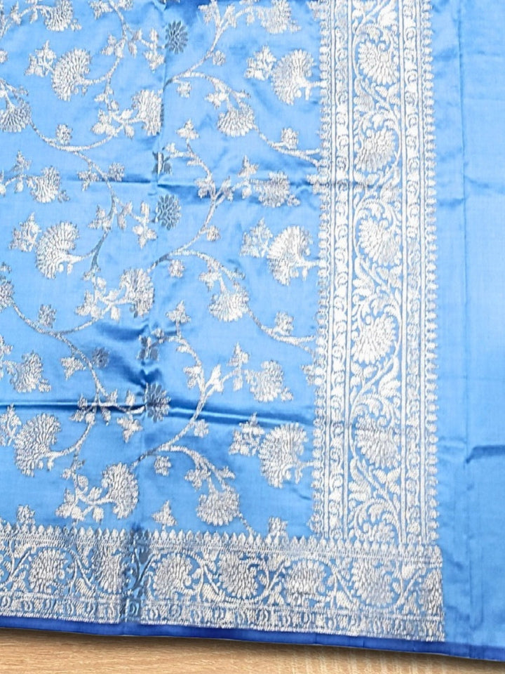 Banarasi Satin Silk Dress Material with Floral Rose Zari Weave & Tasseled dupatta