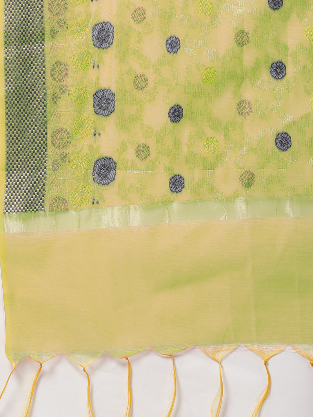 Green Handloom Chanderi Unstitched Suit Set with Zari Resham Weaving