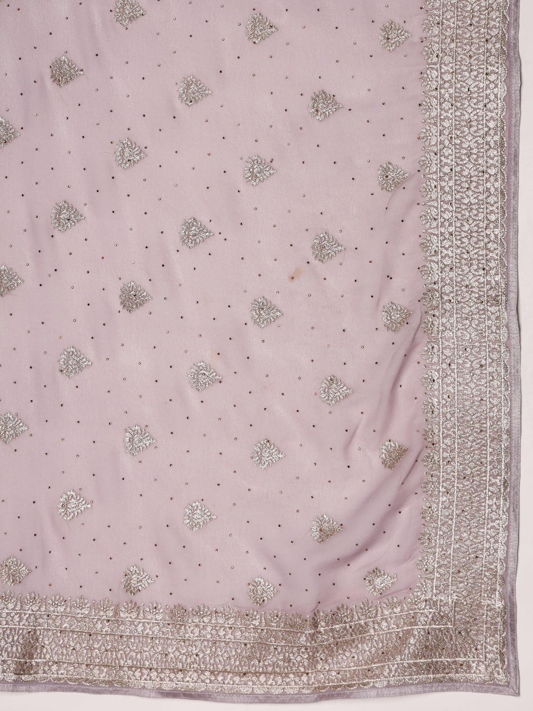 Pastel Zari Embroidered & Crystal Studded Georgette Party Wear Saree