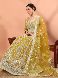 Chhabra 555 Haldi Mustard Thread Embroidery & Mirror Work Tasseled Lehenga Set with Paisley Motifs 