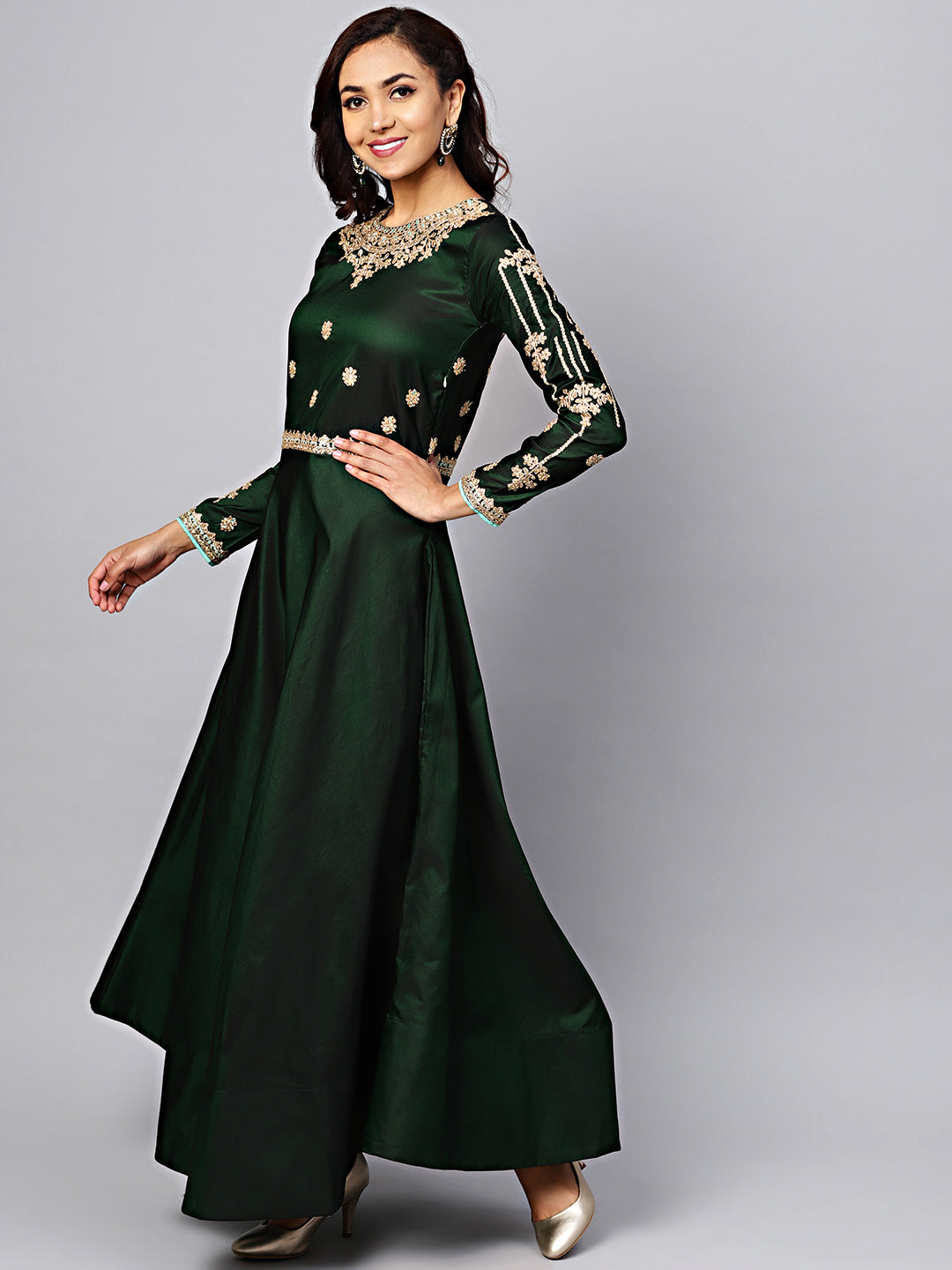 Embellished Gown with Zari and Resham Jeweled Pattern Neckline