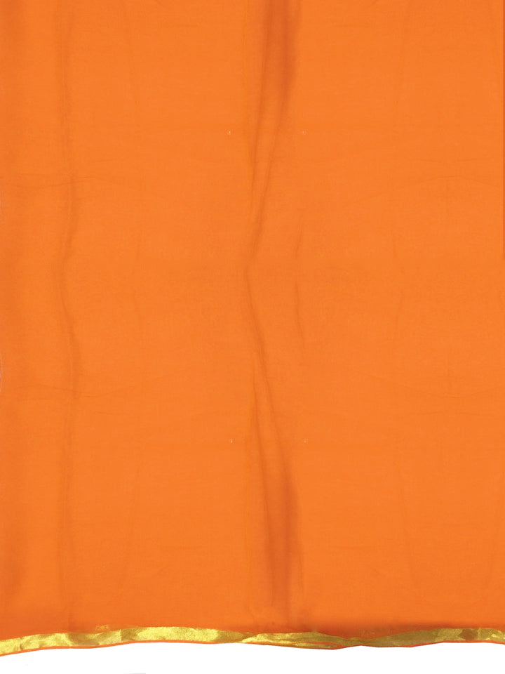 Orange Colored Chiffon Solid  Party Wear Saree