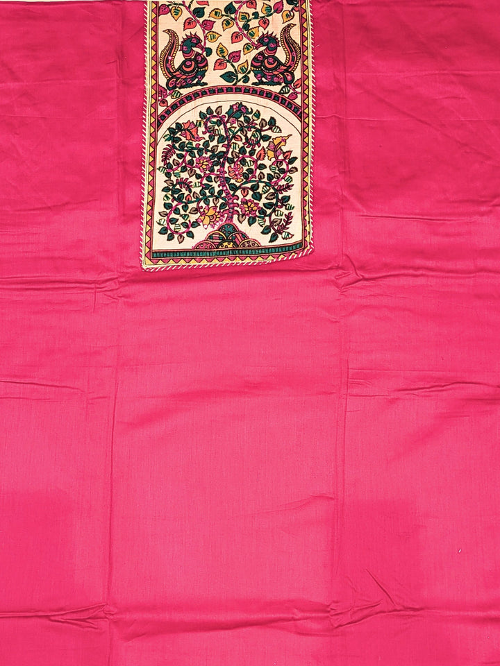 Mirror Embellished Kalamkari Print Dress Material with Animal & Human Figure Motifs