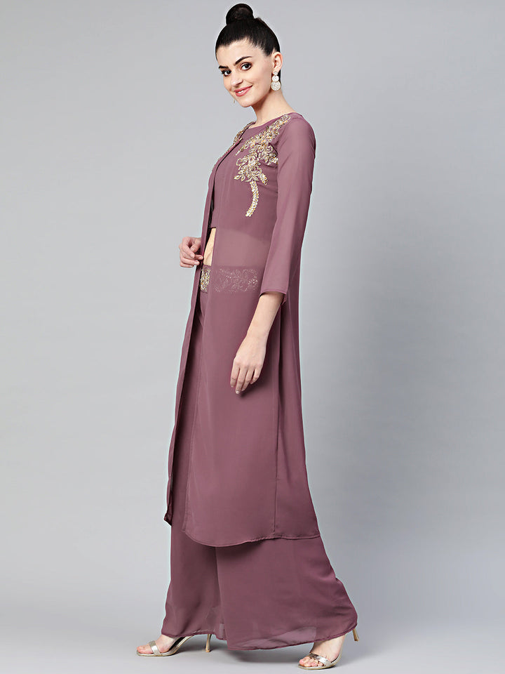 Embellished Kurta Pallazo Set with front open jacket
