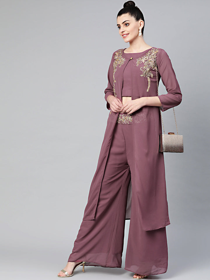 Embellished Kurta Pallazo Set with front open jacket