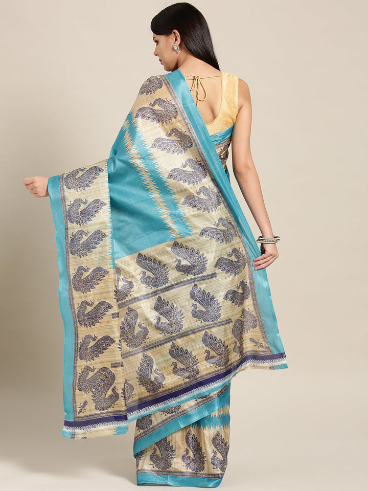 Printed Bhagalpuri Saree with Traditional Patola Peacock Pattern
