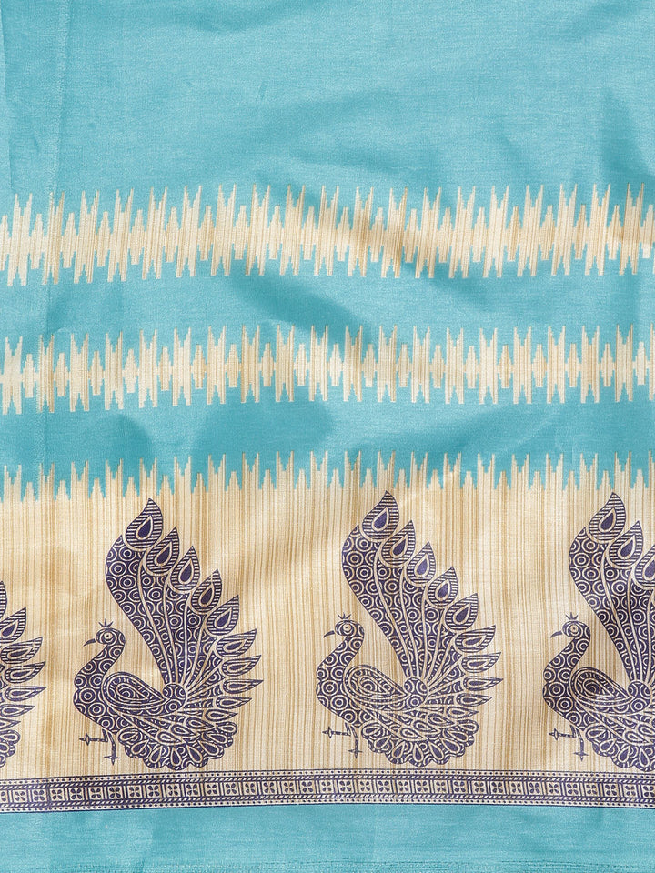 Printed Bhagalpuri Saree with Traditional Patola Peacock Pattern