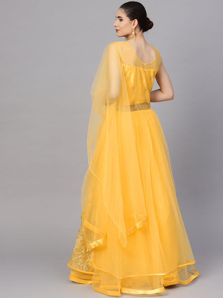 Sequin Embroidered Gown with Layered Hemline