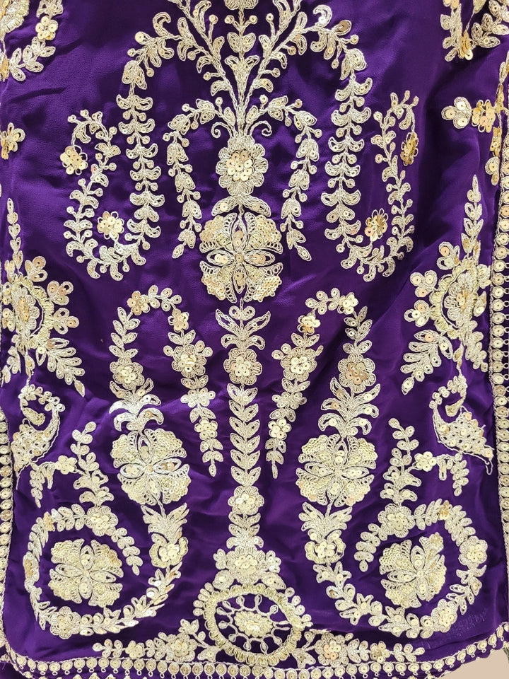 Mughal Inspired Straight Kurta Pant Set with Heavy Golden Zari & Sequin Embroidery