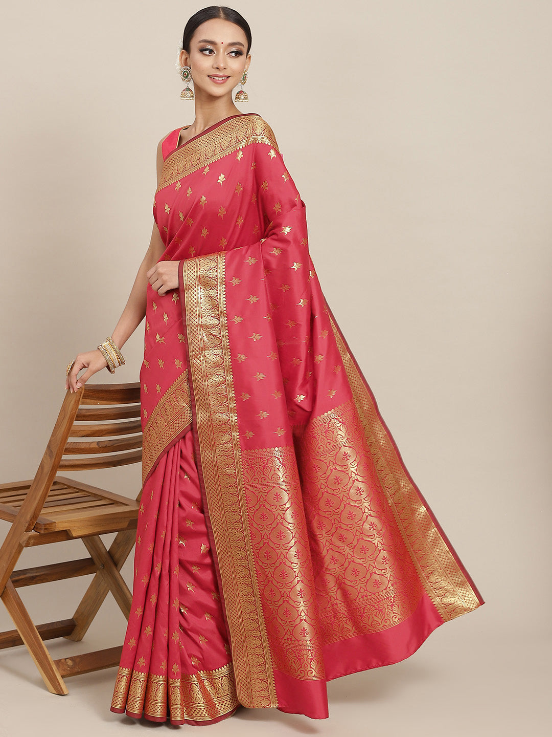 Zari Woven Mysore Silk Bridal Handloom Saree with Floral motifs