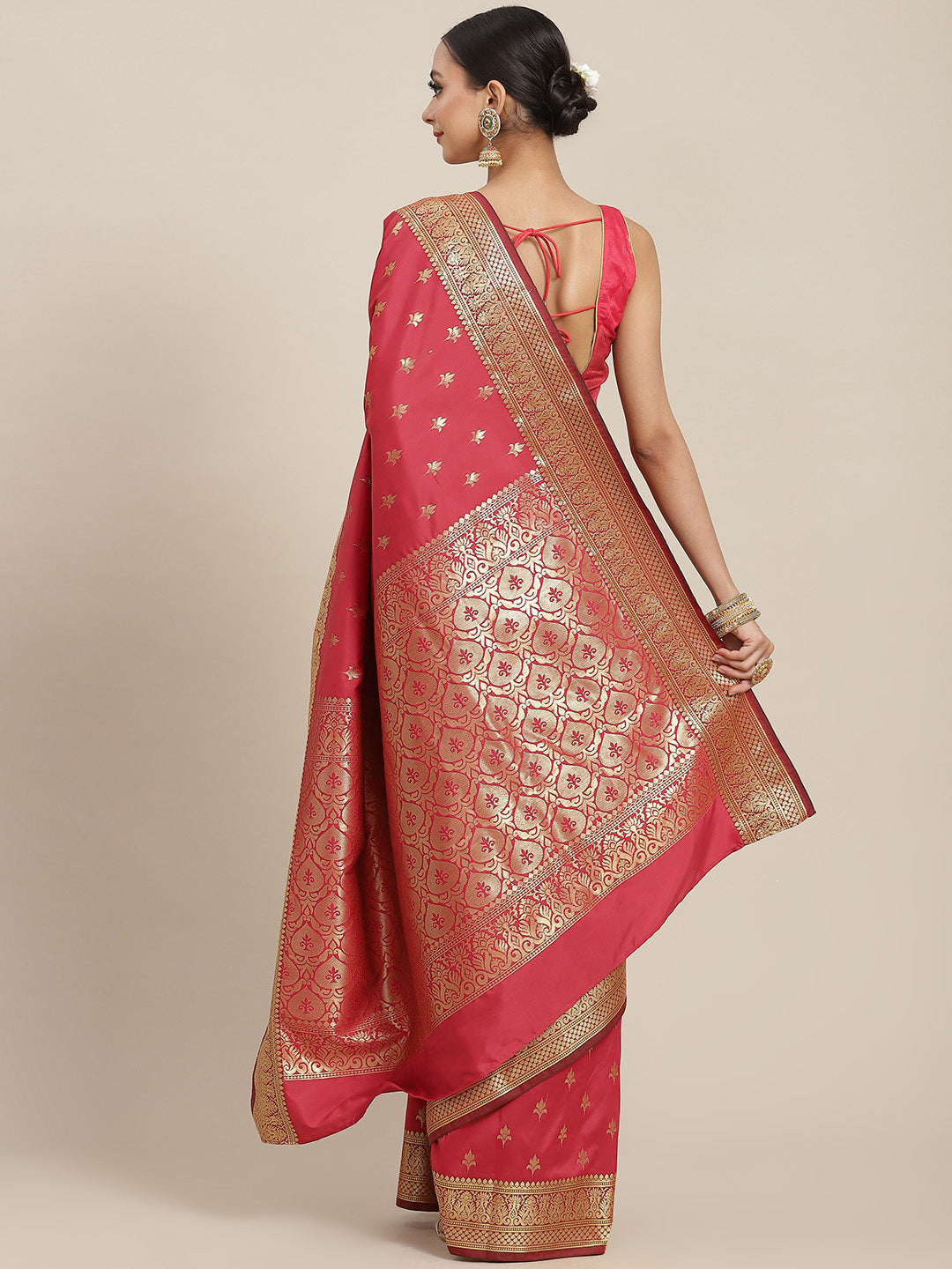 Zari Woven Mysore Silk Bridal Handloom Saree with Floral motifs