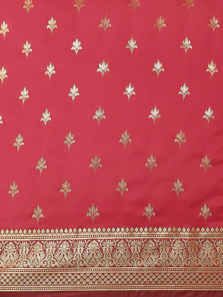 Zari Woven Mysore Silk Bridal Handloom Saree with Floral motifs