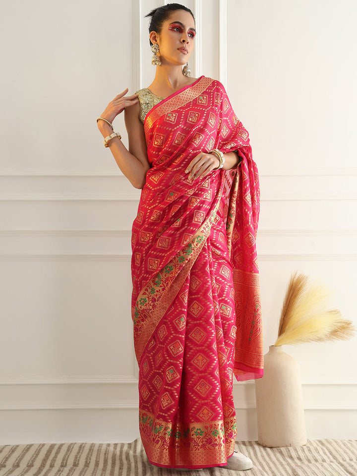 Chanderi Silk Resham & Zari Woven Meenakari Saree