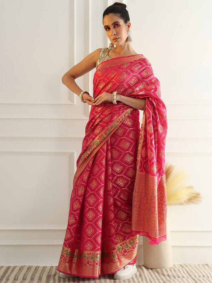 Chanderi Silk Resham & Zari Woven Meenakari Saree