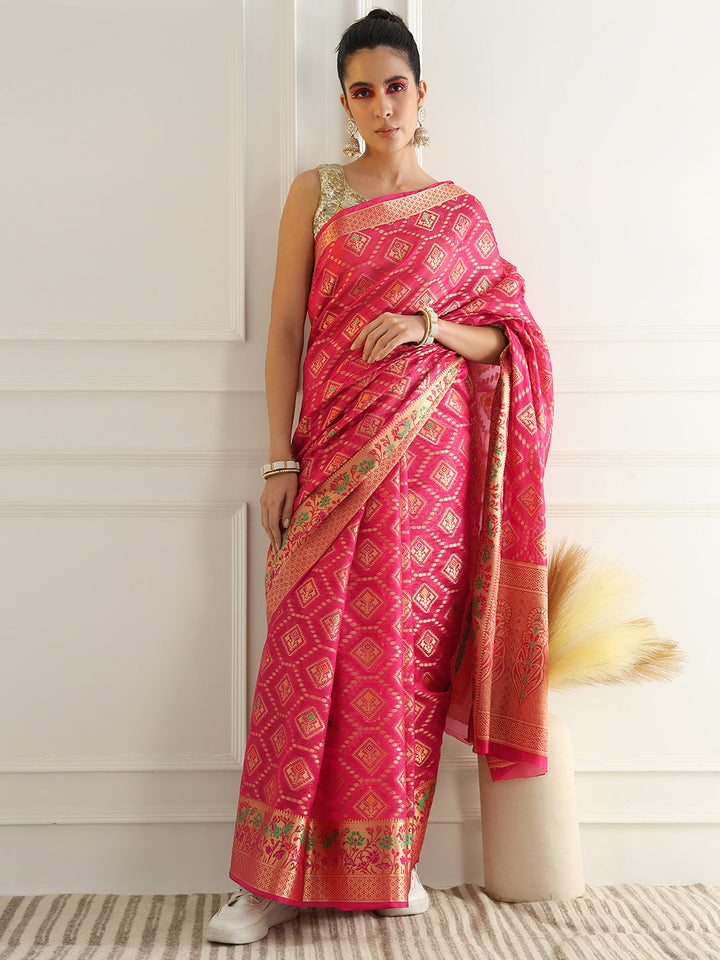 Chanderi Silk Resham & Zari Woven Meenakari Saree