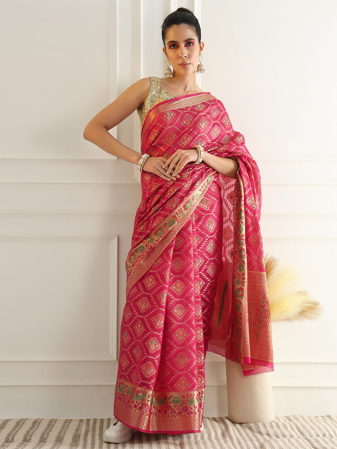 Chanderi Silk Resham & Zari Woven Meenakari Saree