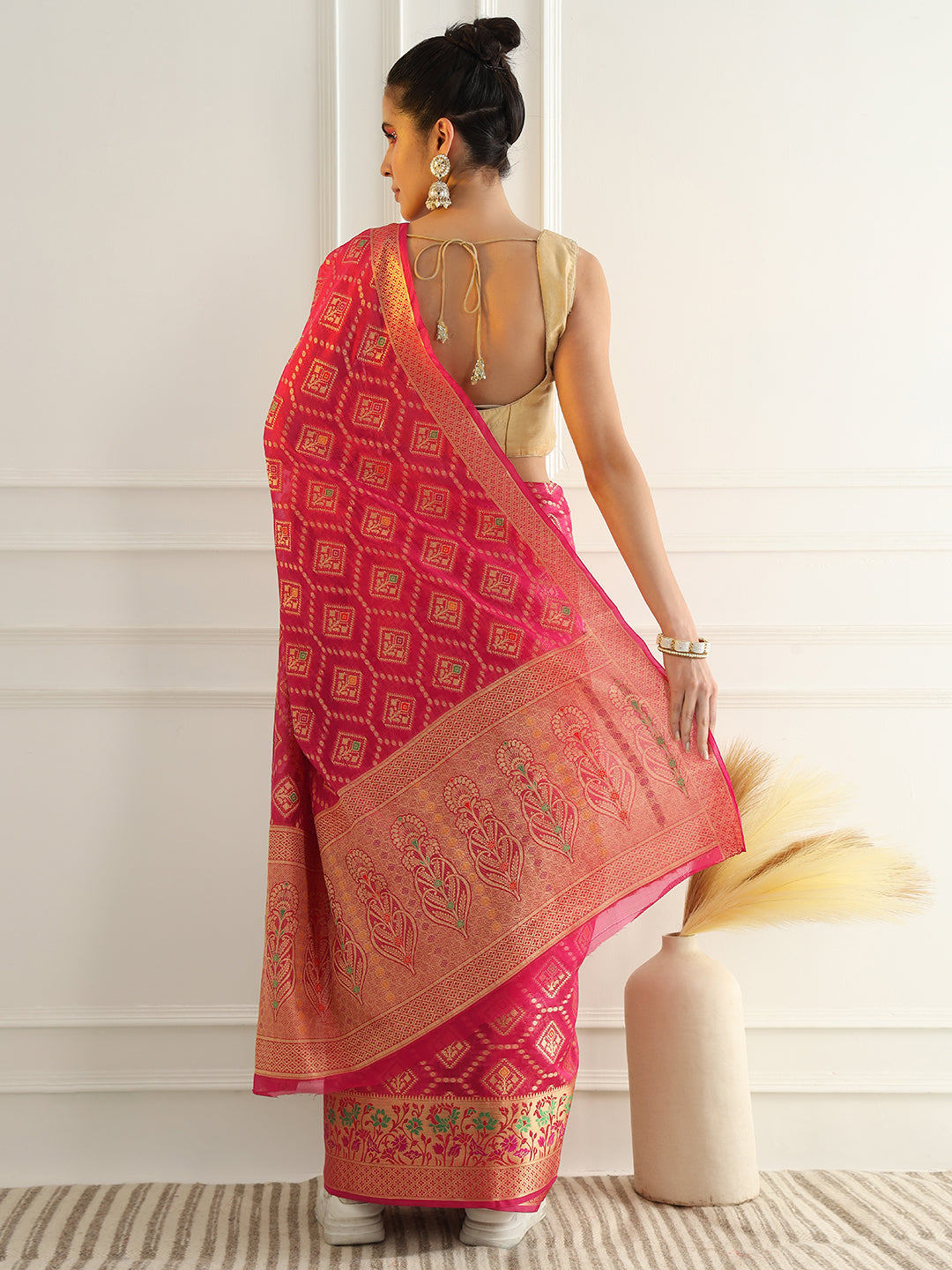 Chanderi Silk Resham & Zari Woven Meenakari Saree
