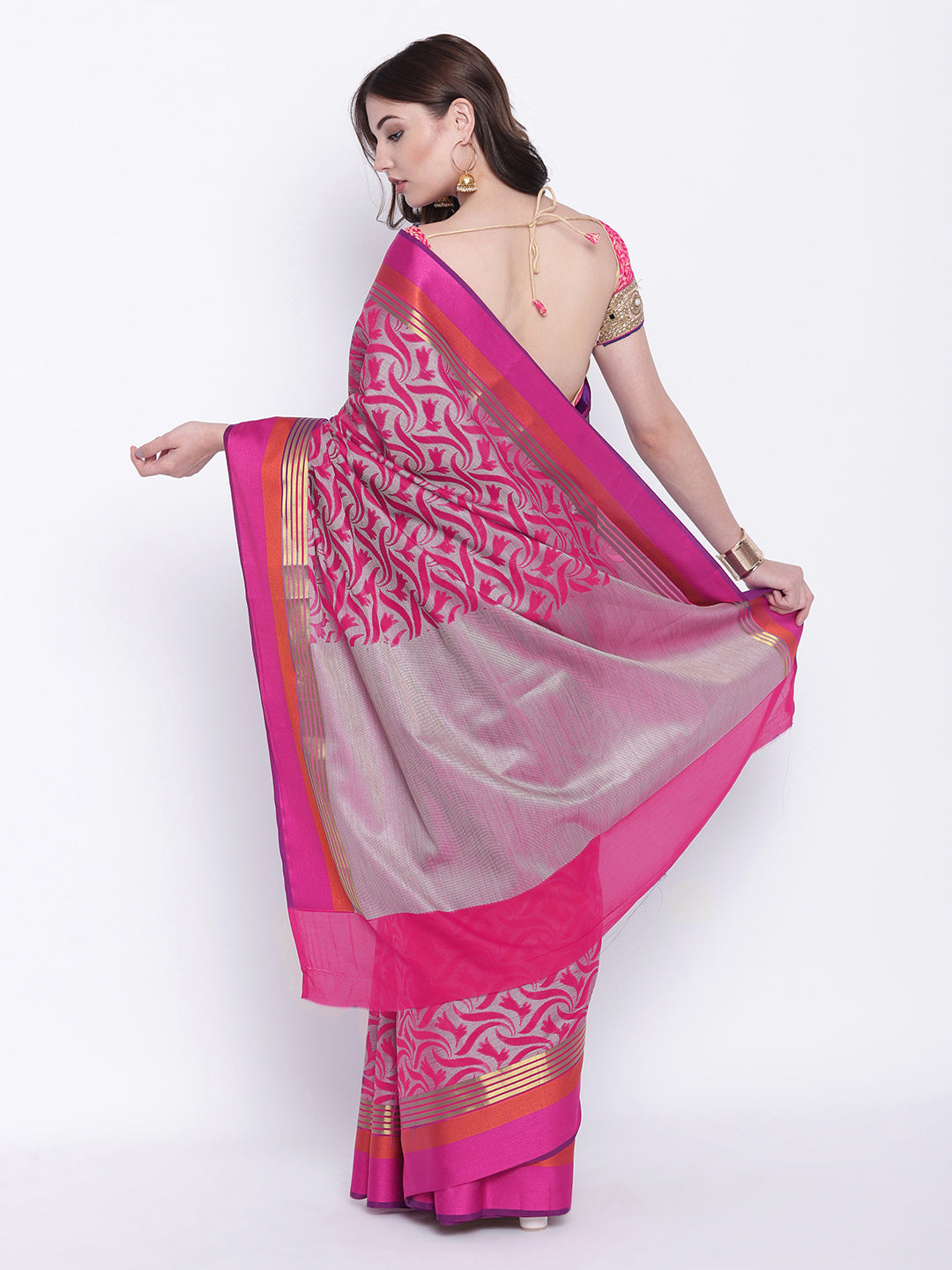 Banarasi Silk Saree with Abstract Weaving and Multicolor Stripes