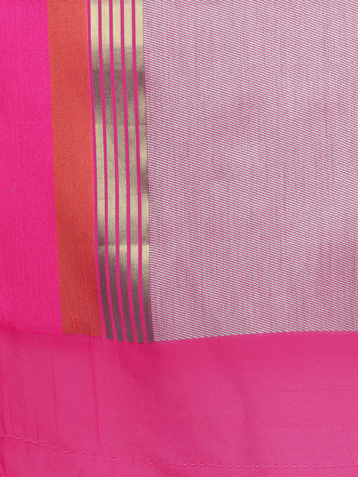 Banarasi Silk Saree with Abstract Weaving and Multicolor Stripes