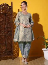 Chhabra 555 Dori Embroidered & Mirror Embellished Organza Kurta Set with Floral All over Pattern 