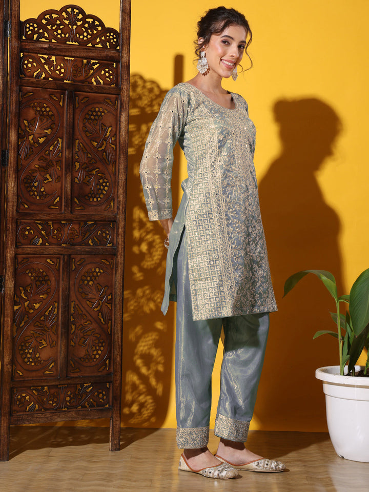 Dori Embroidered & Mirror Work Organza Kurta Set