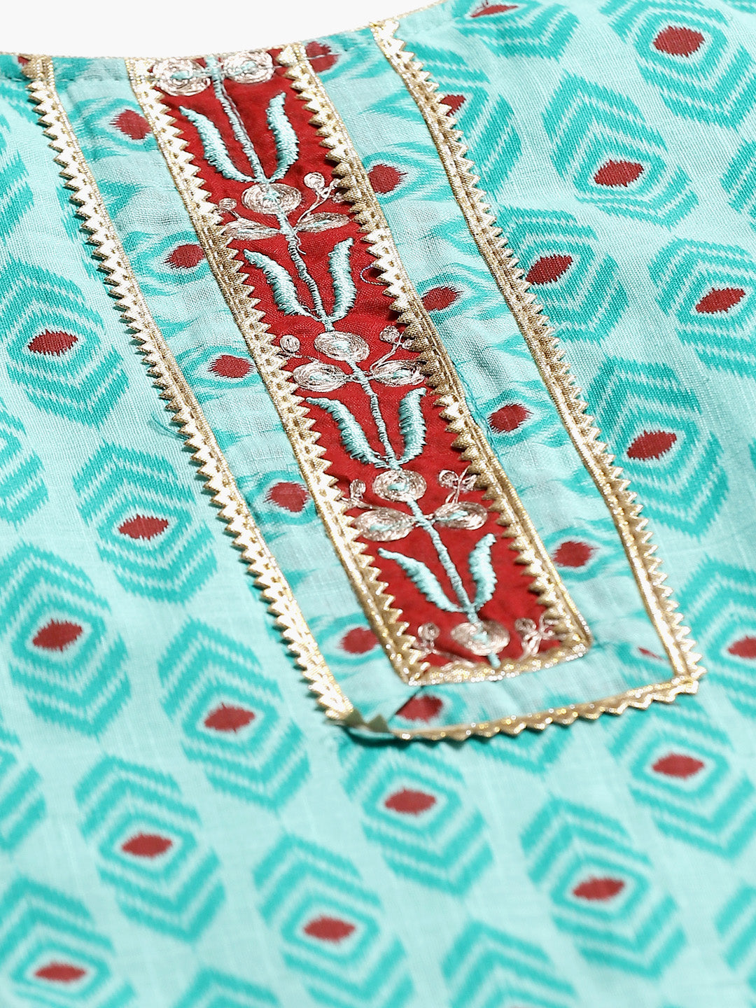 Cotton Ikat Inspired Suit Dupatta with Zari embroidered neckline and Bandhej Dupatta