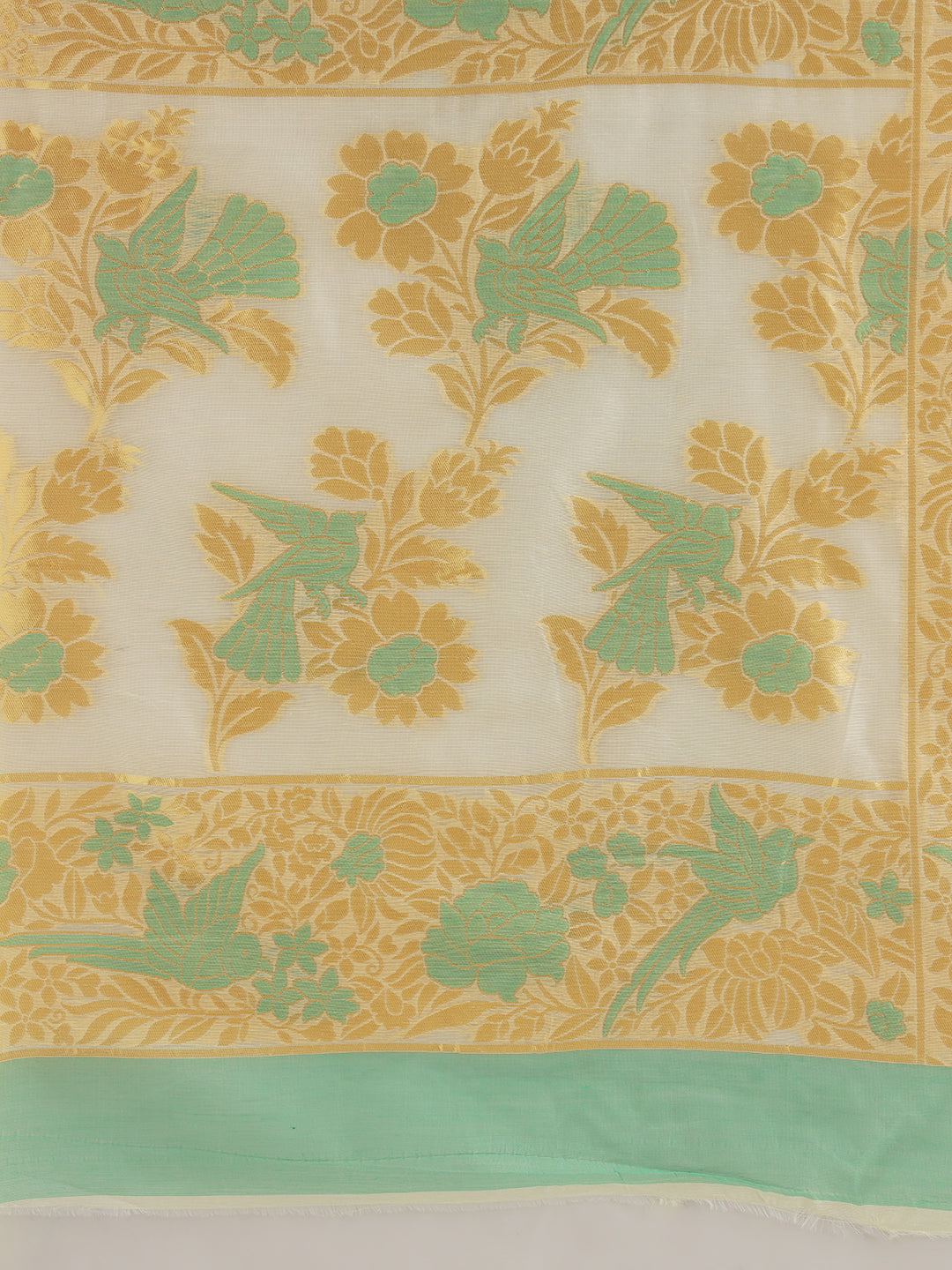 Cotton Silk Saree with Intricate Resham woven Floral and Bird Motifs