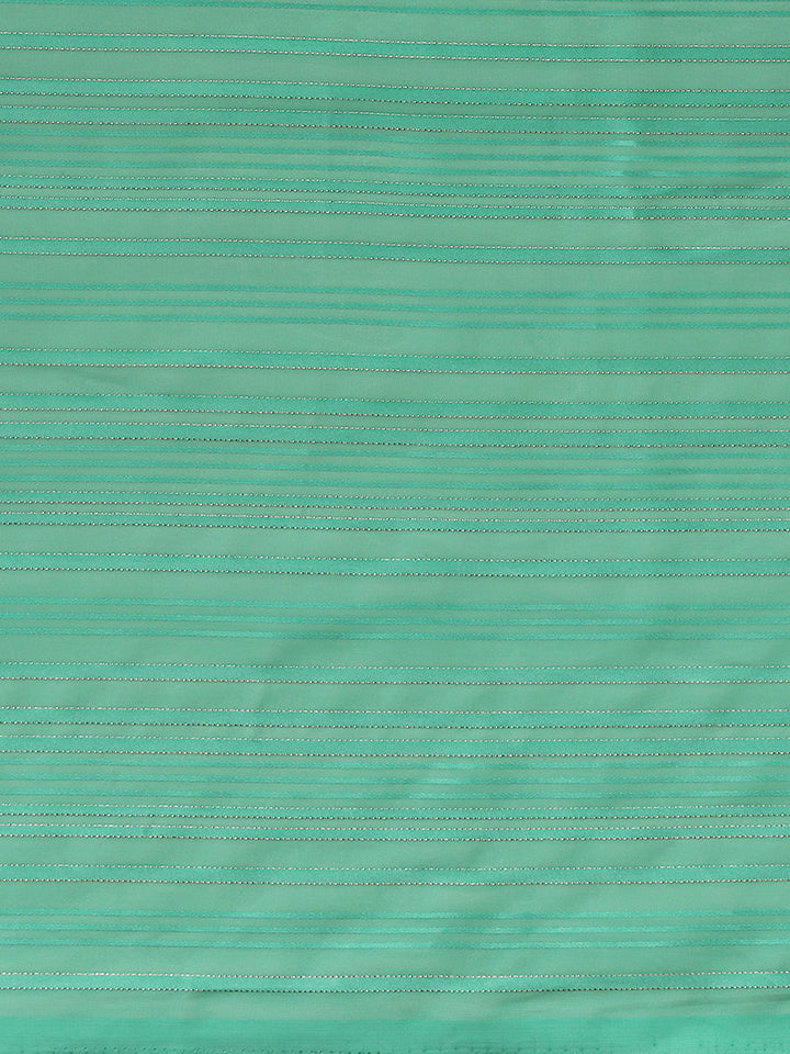 Teal Ombre Georgette Satin & Lurex Woven Saree With Embellished Blouse