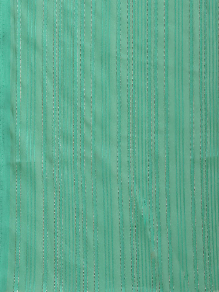 Teal Ombre Georgette Satin & Lurex Woven Saree With Embellished Blouse