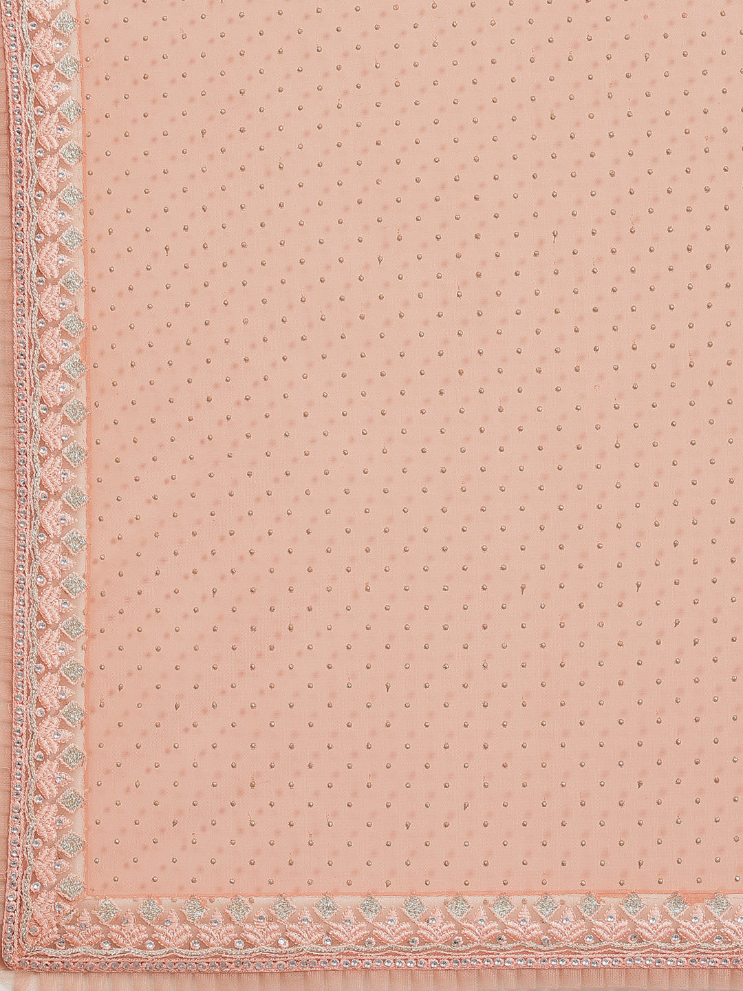 Peach Net Resham & Stone Embellished Saree with Pleated Border