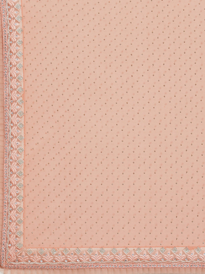 Peach Net Resham & Stone Embellished Saree with Pleated Border