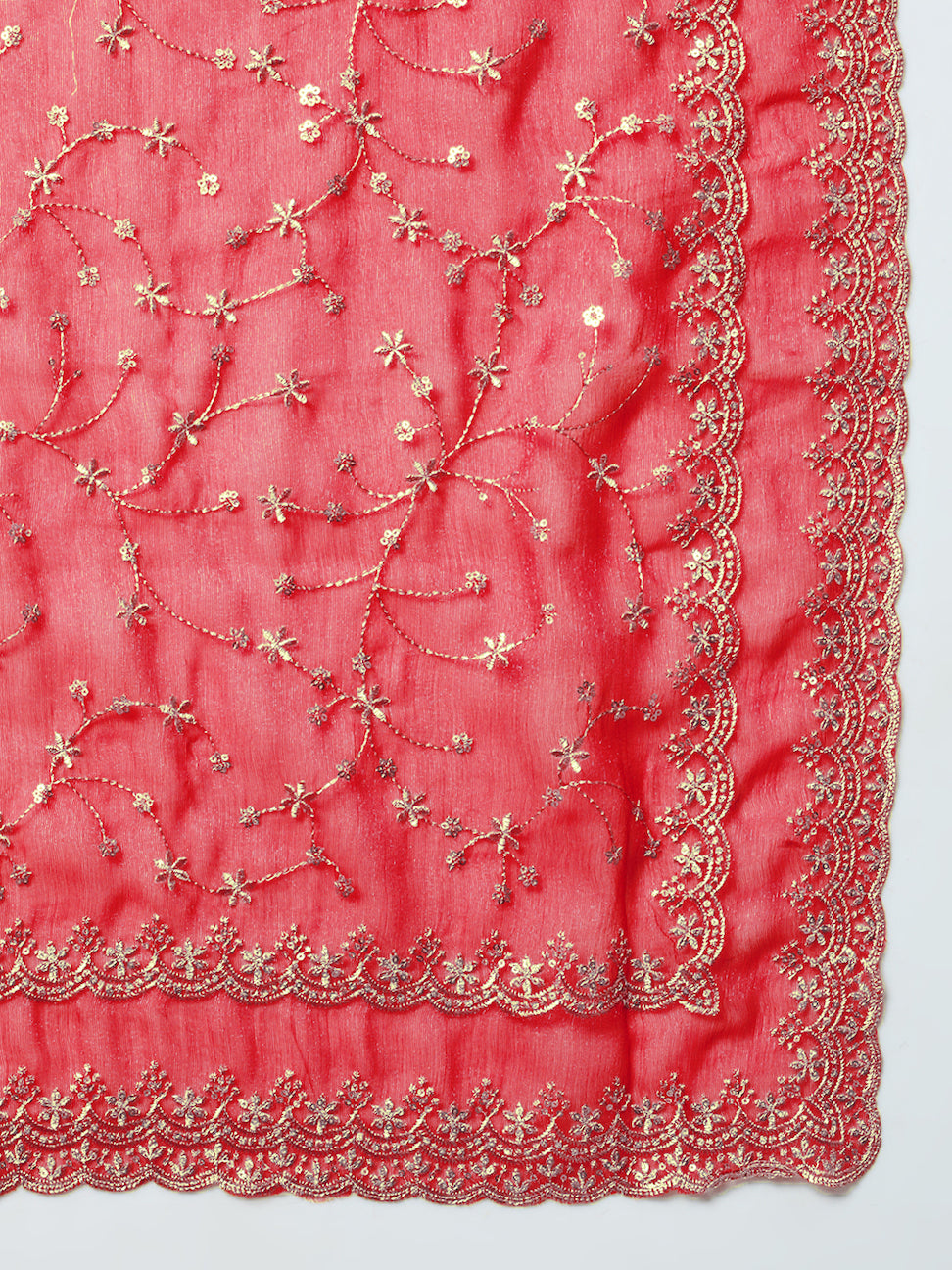 Bridal Red Georgette Saree with Floral Resham Sequin Embroidery