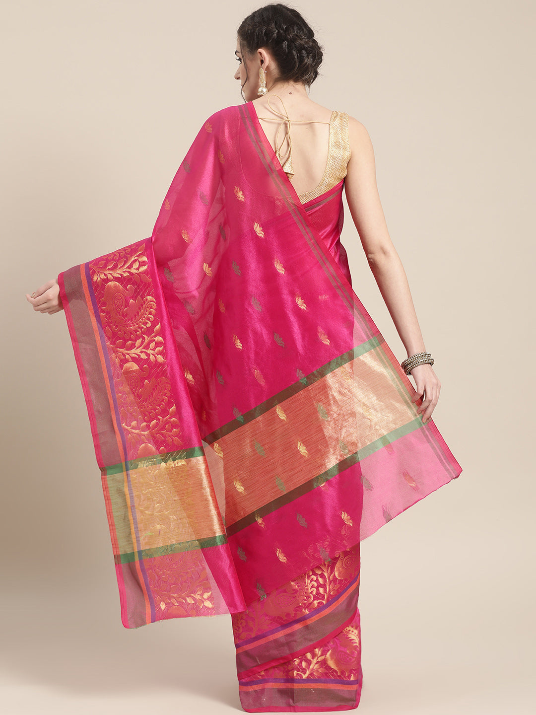 Chanderi Silk Saree with Zari Woven Peacock Pattern