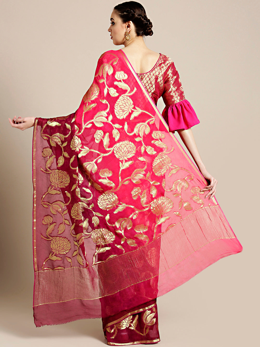 Ombre Mysore Georgette Saree with Floral Zari Weaving
