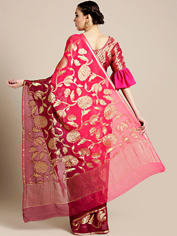 Ombre Mysore Georgette Saree with Floral Zari Weaving