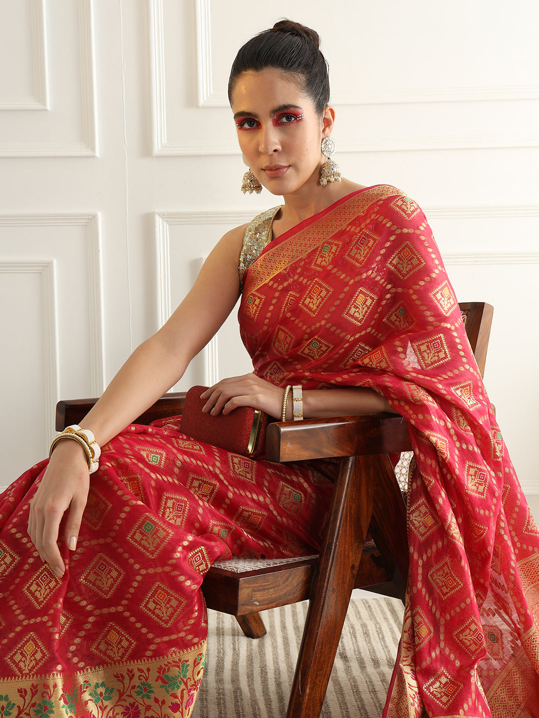 Chanderi Silk Resham & Zari Woven Meenakari Saree