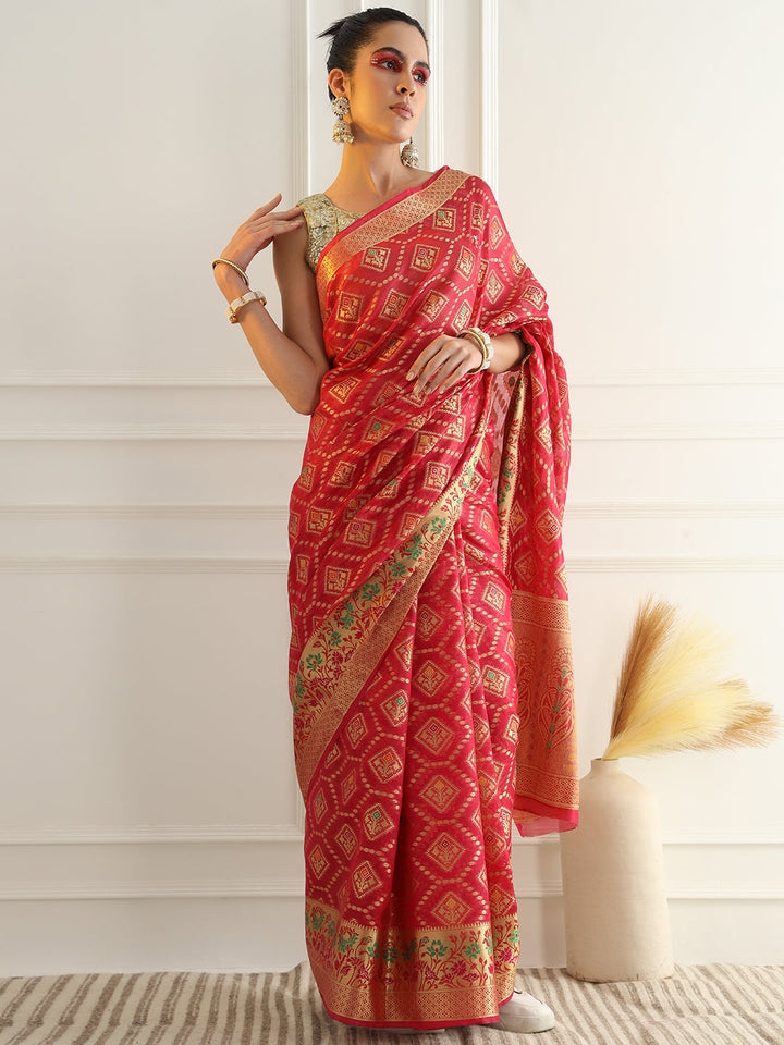 Chanderi Silk Resham & Zari Woven Meenakari Saree