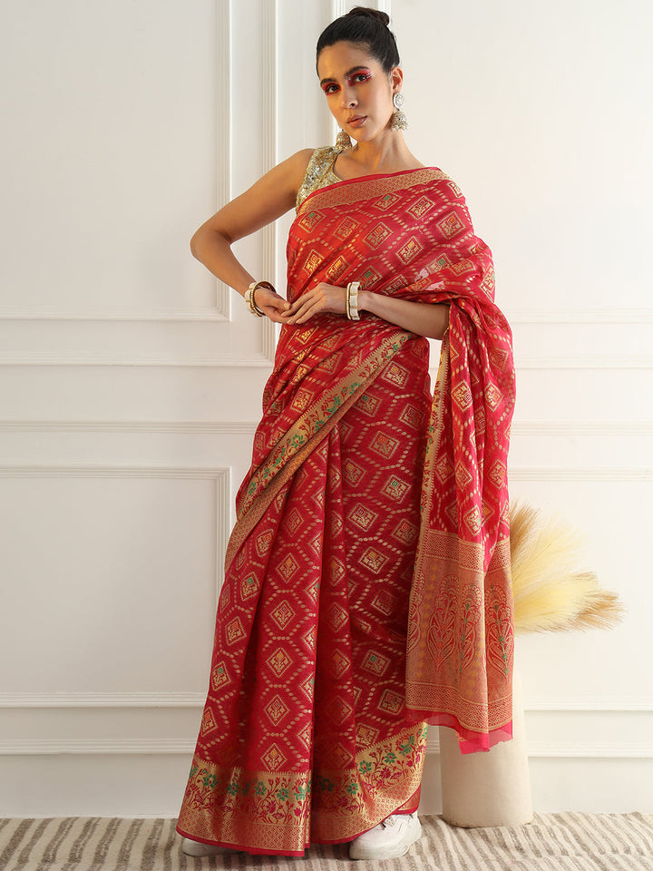 Chanderi Silk Resham & Zari Woven Meenakari Saree